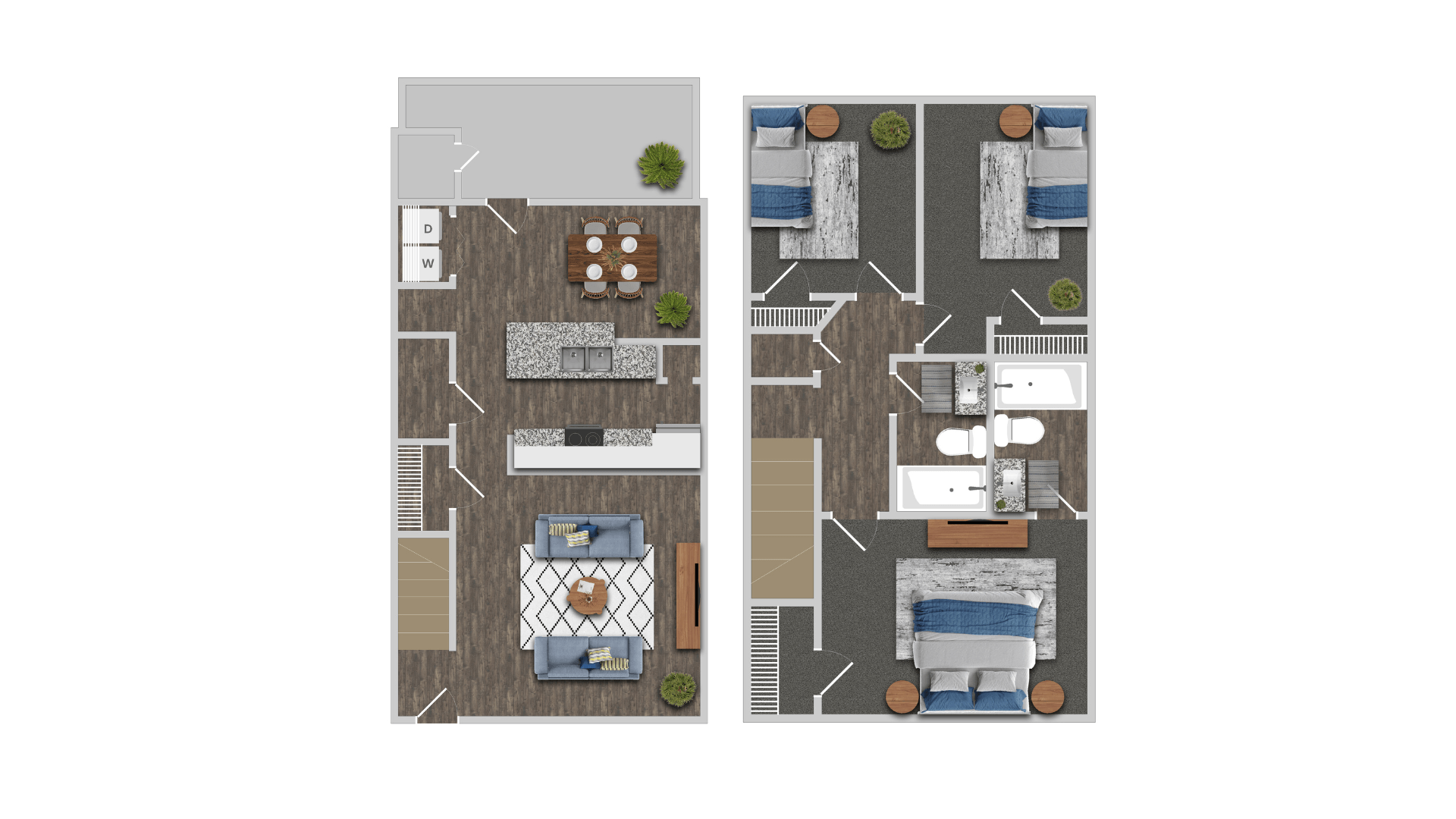 Floor plan for 3 beds, 2 baths, 1162 sqft